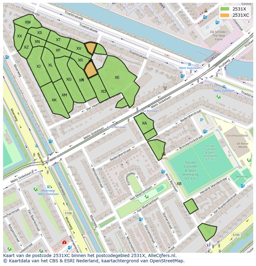 Afbeelding van het postcodegebied 2531 XC op de kaart.