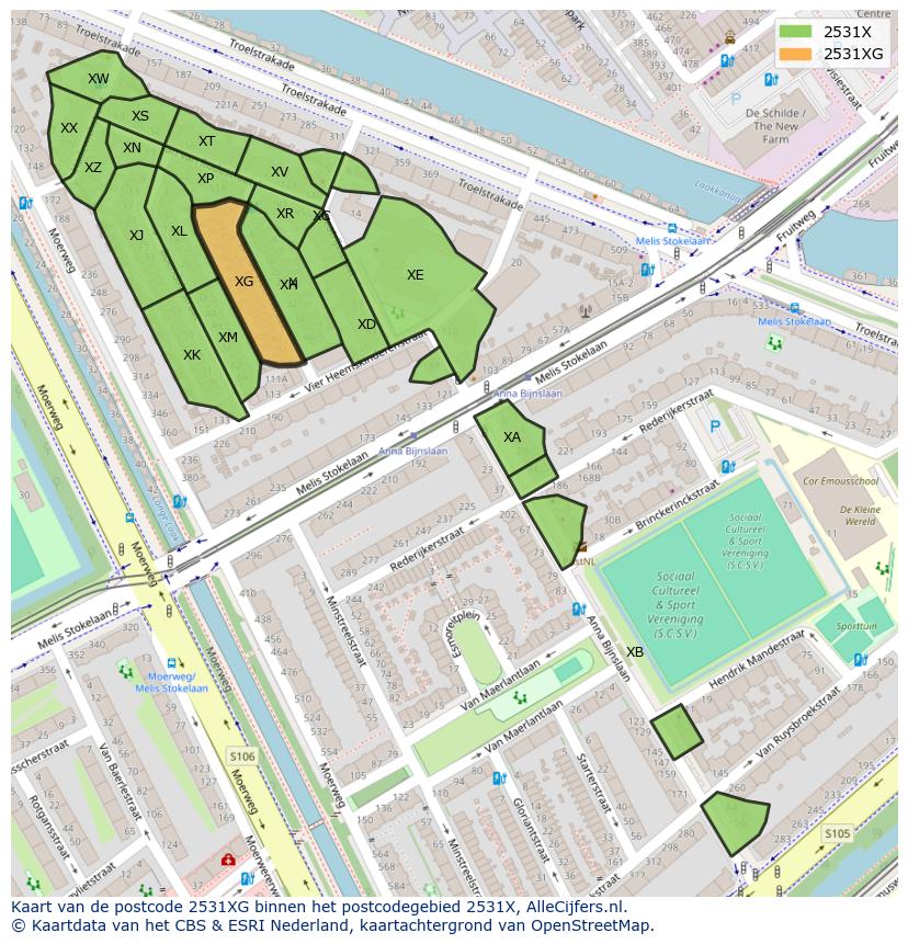 Afbeelding van het postcodegebied 2531 XG op de kaart.