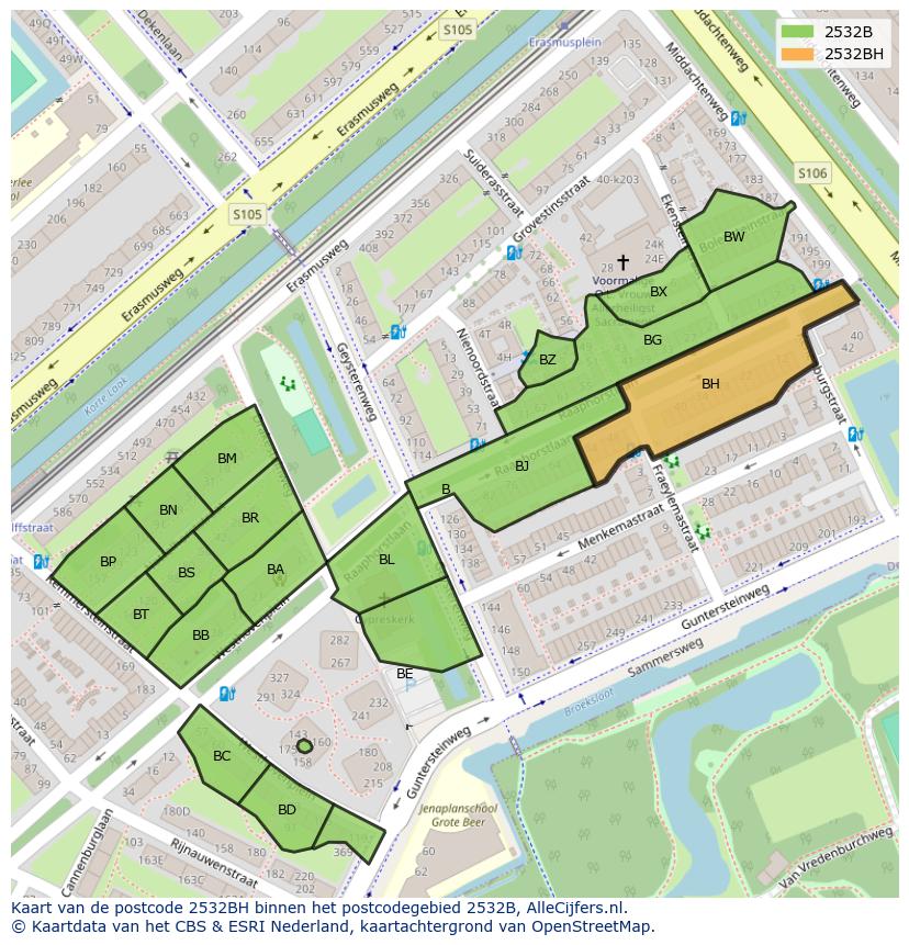 Afbeelding van het postcodegebied 2532 BH op de kaart.