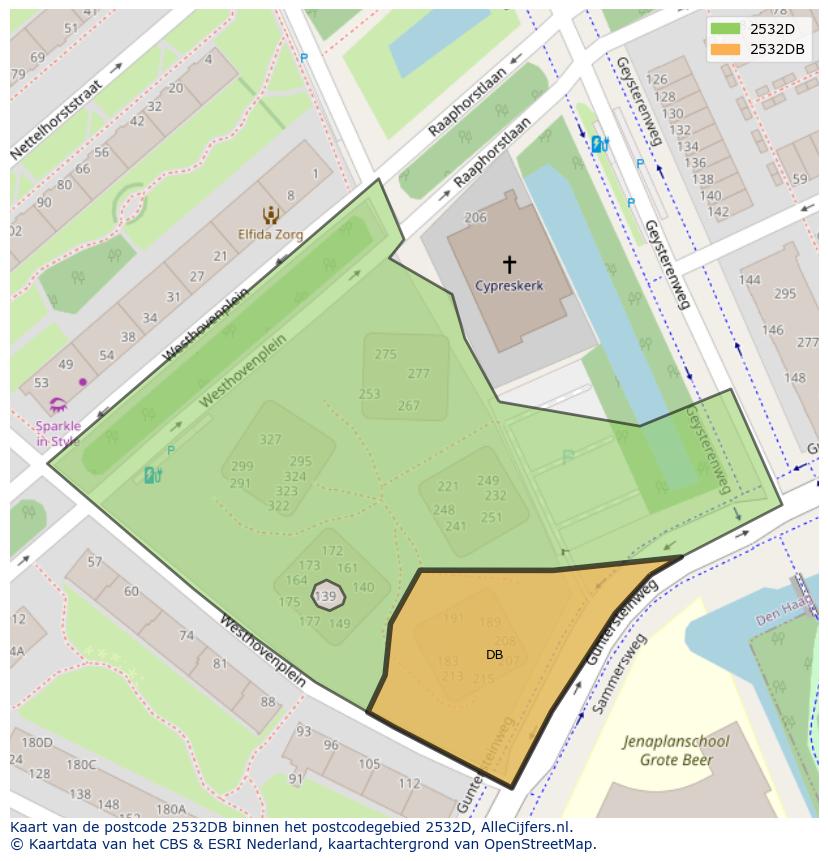 Afbeelding van het postcodegebied 2532 DB op de kaart.