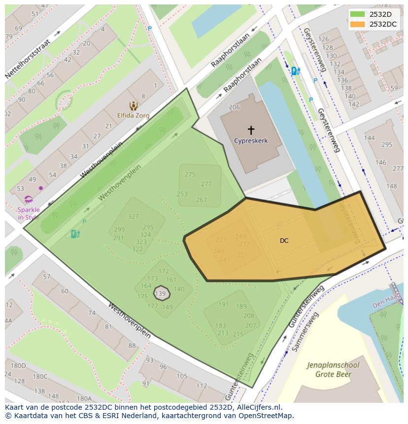 Afbeelding van het postcodegebied 2532 DC op de kaart.