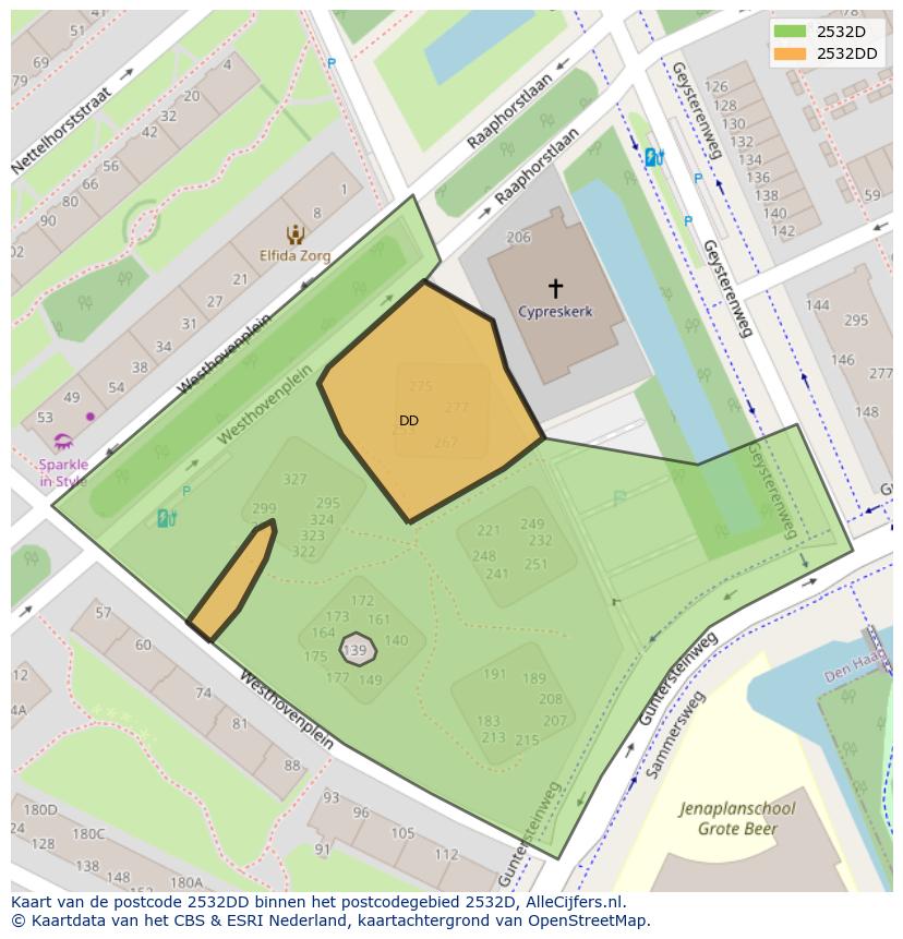 Afbeelding van het postcodegebied 2532 DD op de kaart.