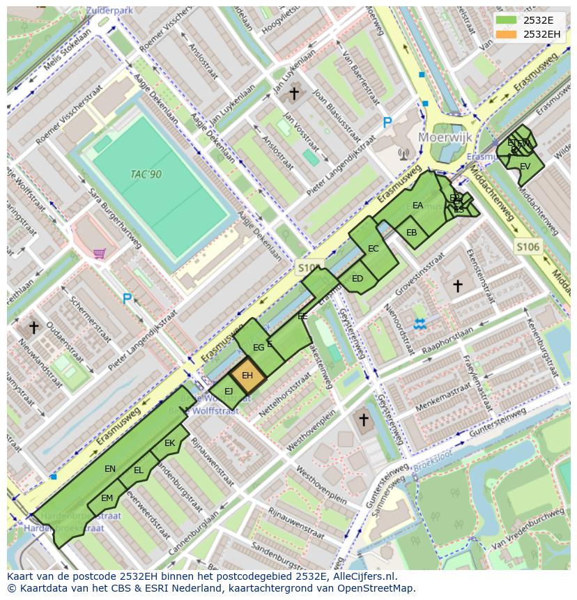 Afbeelding van het postcodegebied 2532 EH op de kaart.