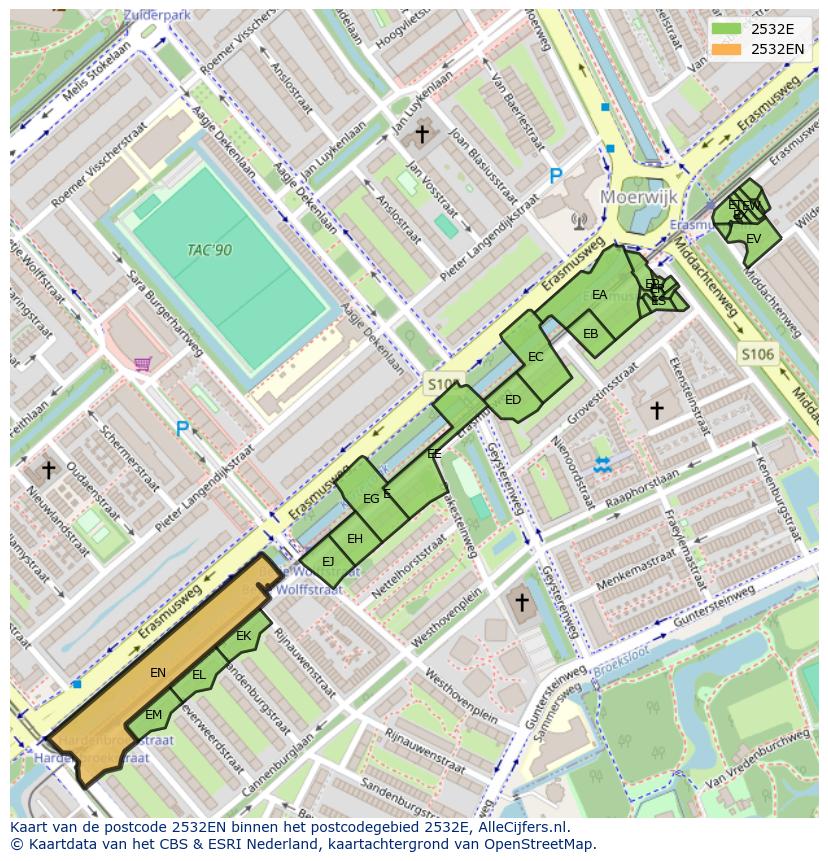 Afbeelding van het postcodegebied 2532 EN op de kaart.