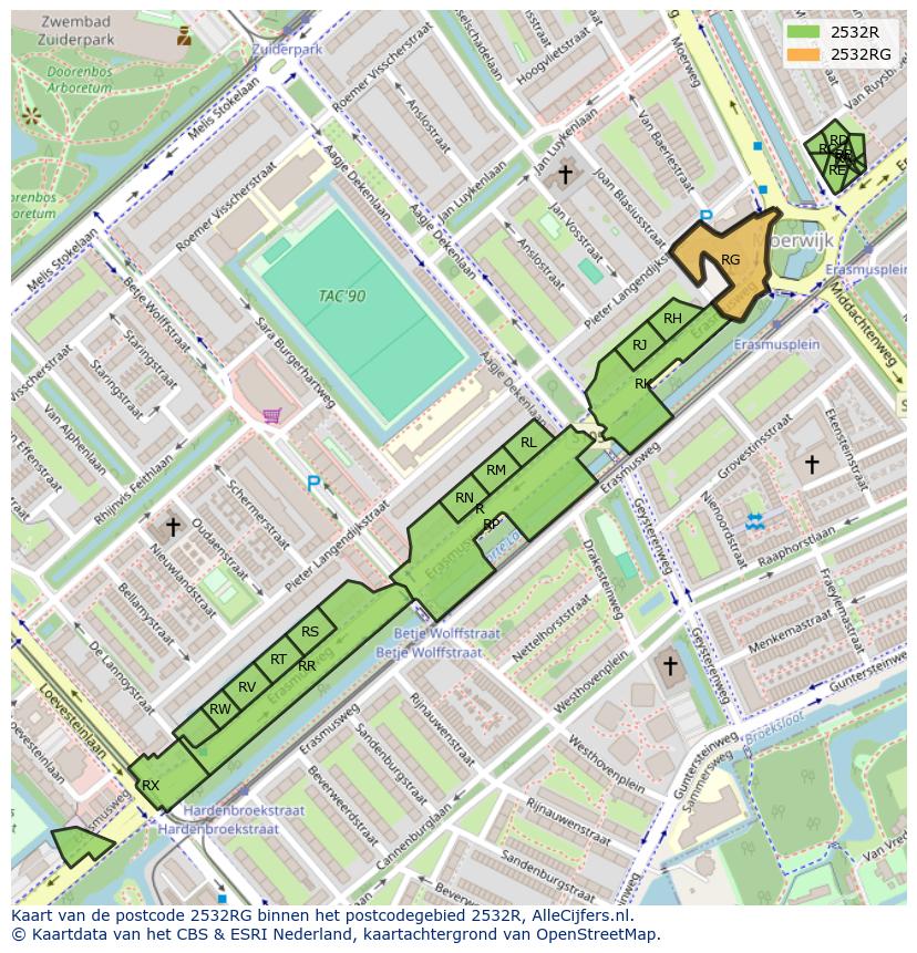 Afbeelding van het postcodegebied 2532 RG op de kaart.
