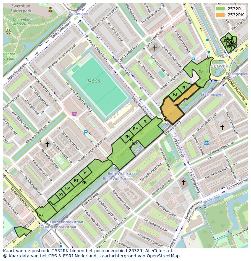 Afbeelding van het postcodegebied 2532 RK op de kaart.