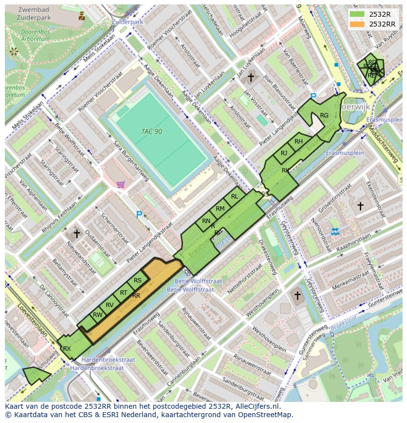 Afbeelding van het postcodegebied 2532 RR op de kaart.