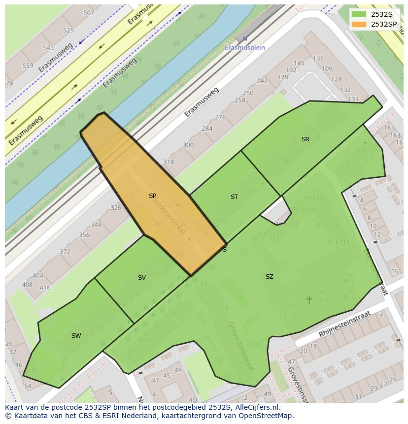Afbeelding van het postcodegebied 2532 SP op de kaart.