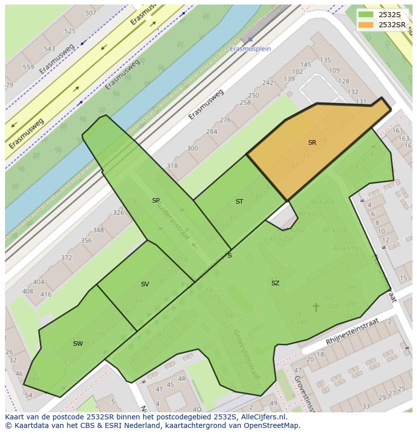 Afbeelding van het postcodegebied 2532 SR op de kaart.