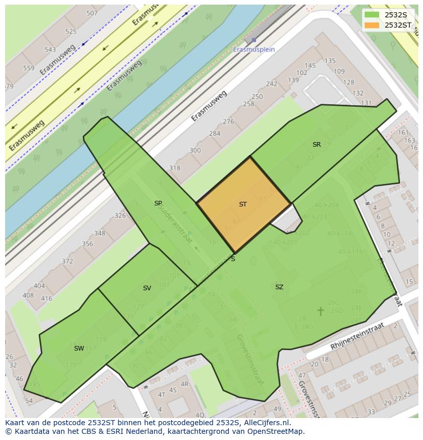 Afbeelding van het postcodegebied 2532 ST op de kaart.