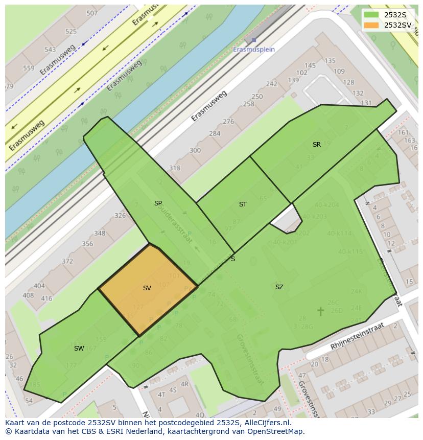 Afbeelding van het postcodegebied 2532 SV op de kaart.
