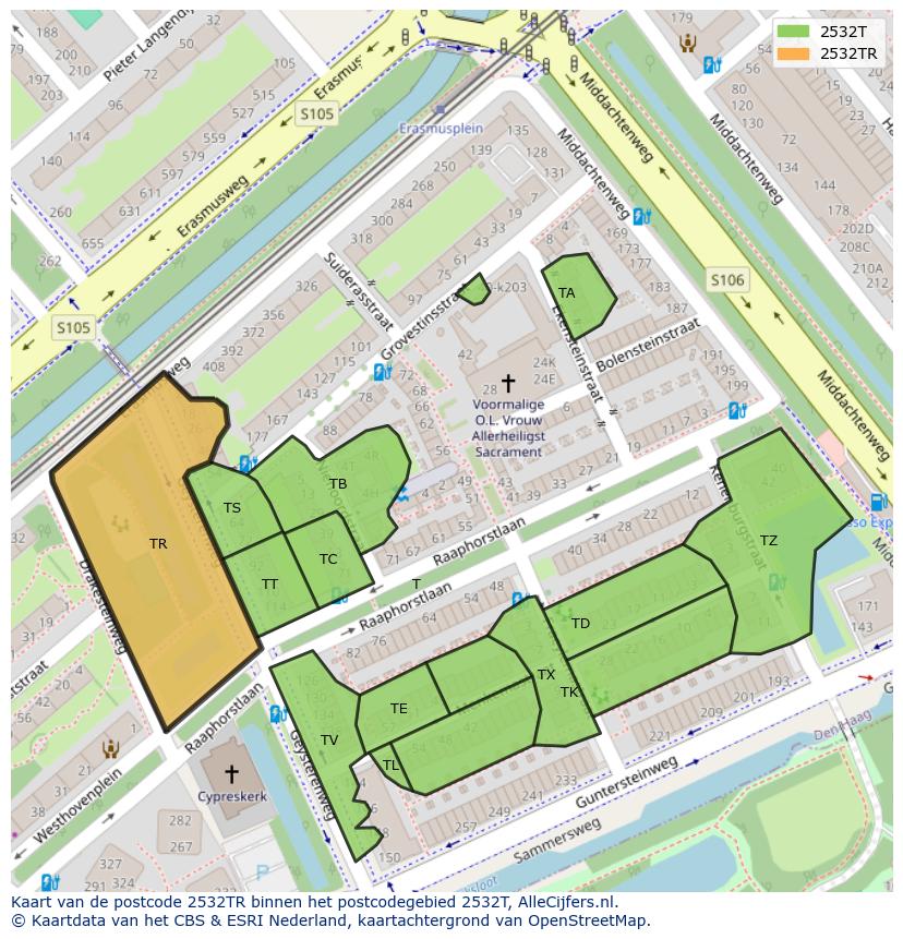 Afbeelding van het postcodegebied 2532 TR op de kaart.