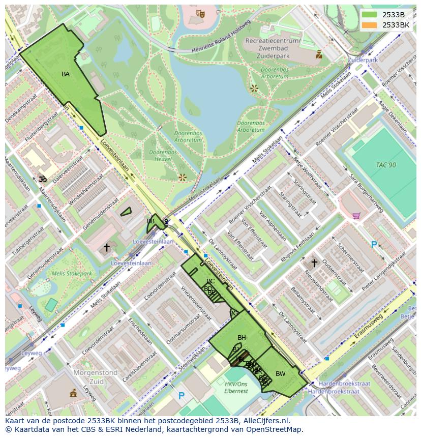Afbeelding van het postcodegebied 2533 BK op de kaart.