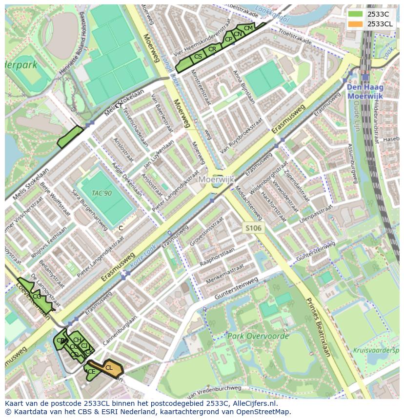 Afbeelding van het postcodegebied 2533 CL op de kaart.