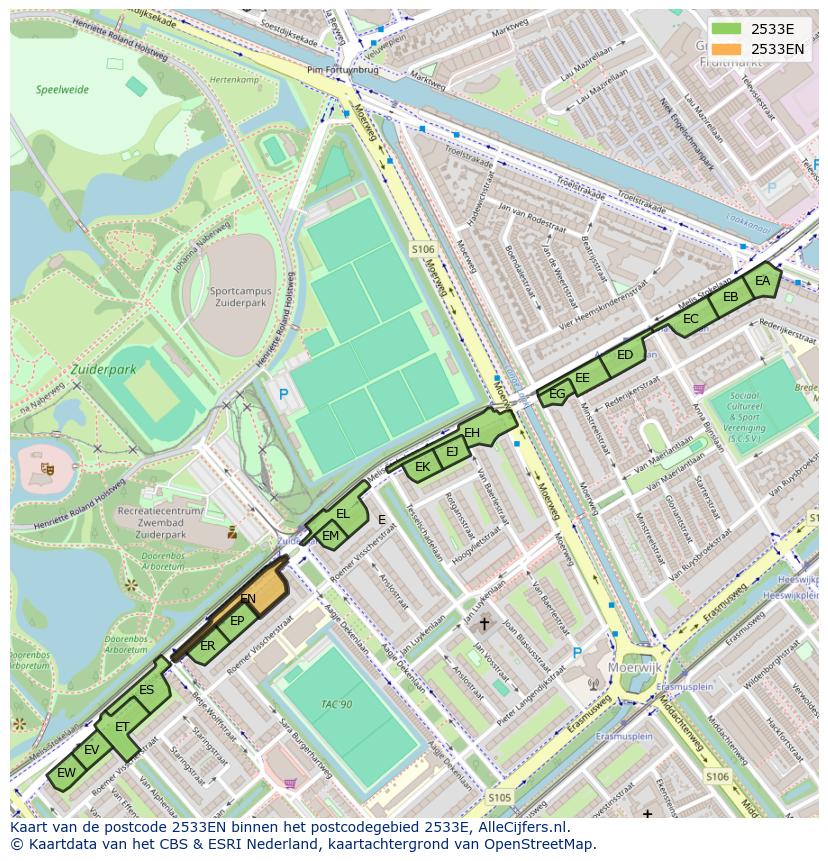 Afbeelding van het postcodegebied 2533 EN op de kaart.