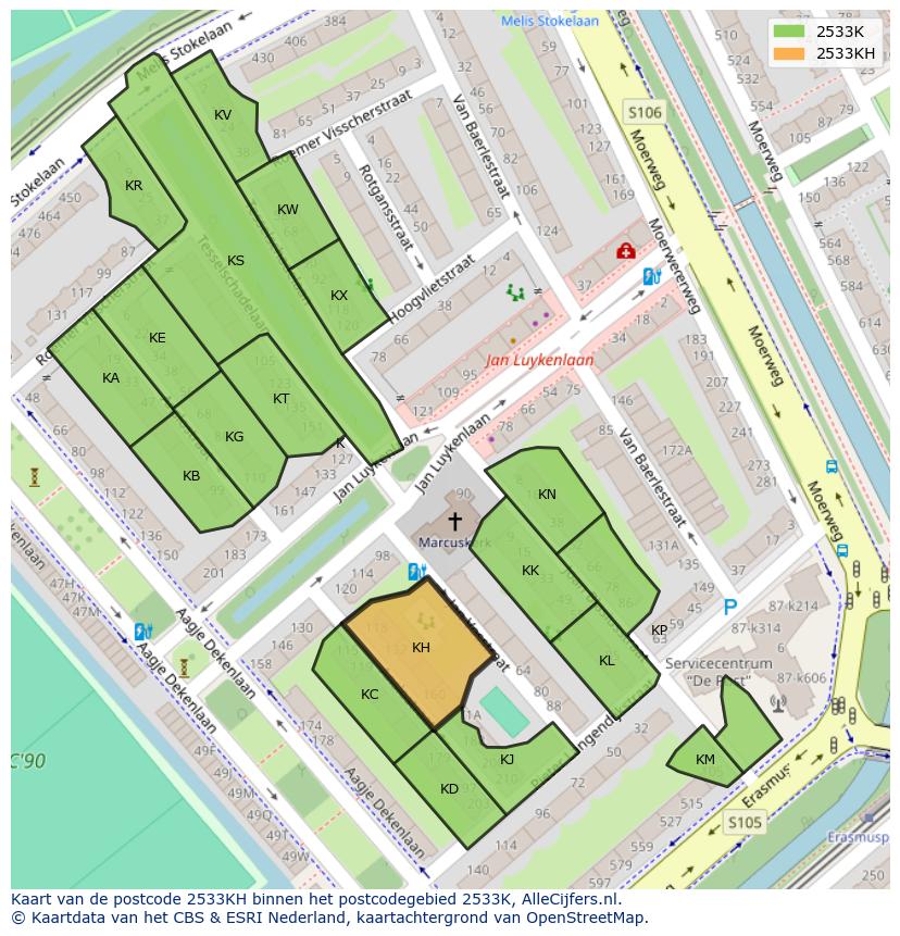 Afbeelding van het postcodegebied 2533 KH op de kaart.