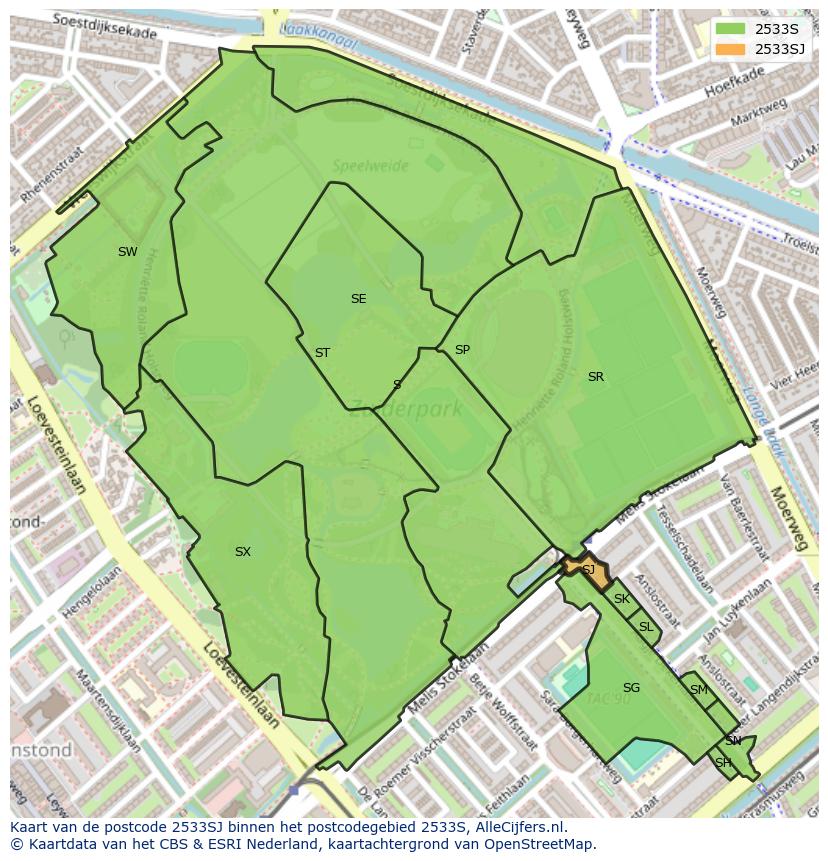 Afbeelding van het postcodegebied 2533 SJ op de kaart.