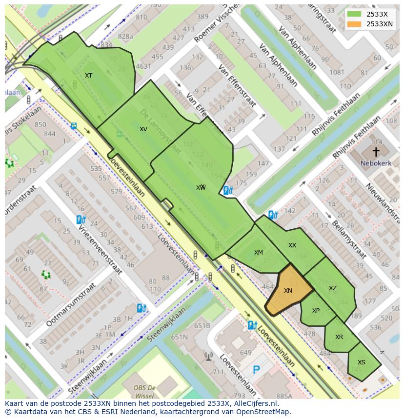 Afbeelding van het postcodegebied 2533 XN op de kaart.