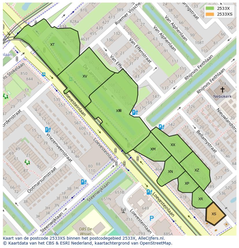 Afbeelding van het postcodegebied 2533 XS op de kaart.