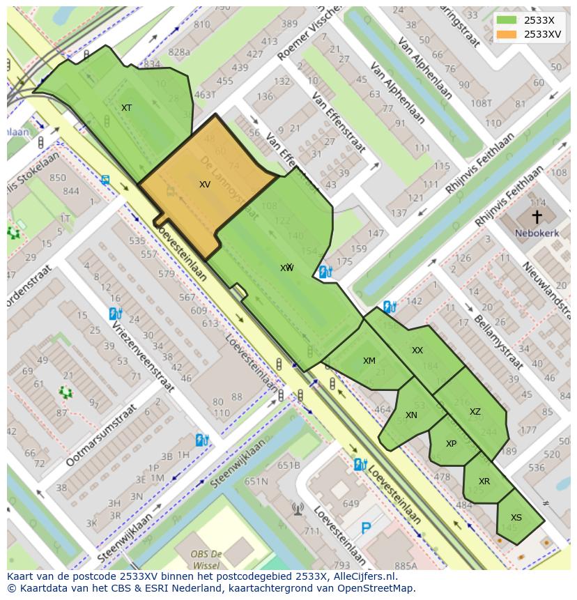 Afbeelding van het postcodegebied 2533 XV op de kaart.
