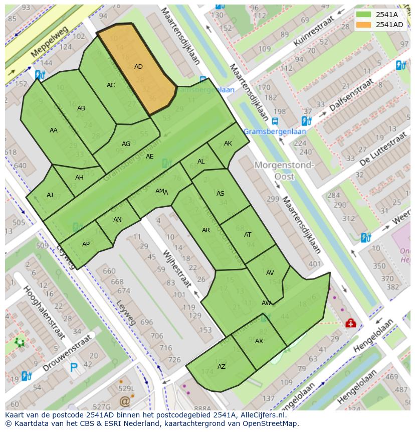 Afbeelding van het postcodegebied 2541 AD op de kaart.