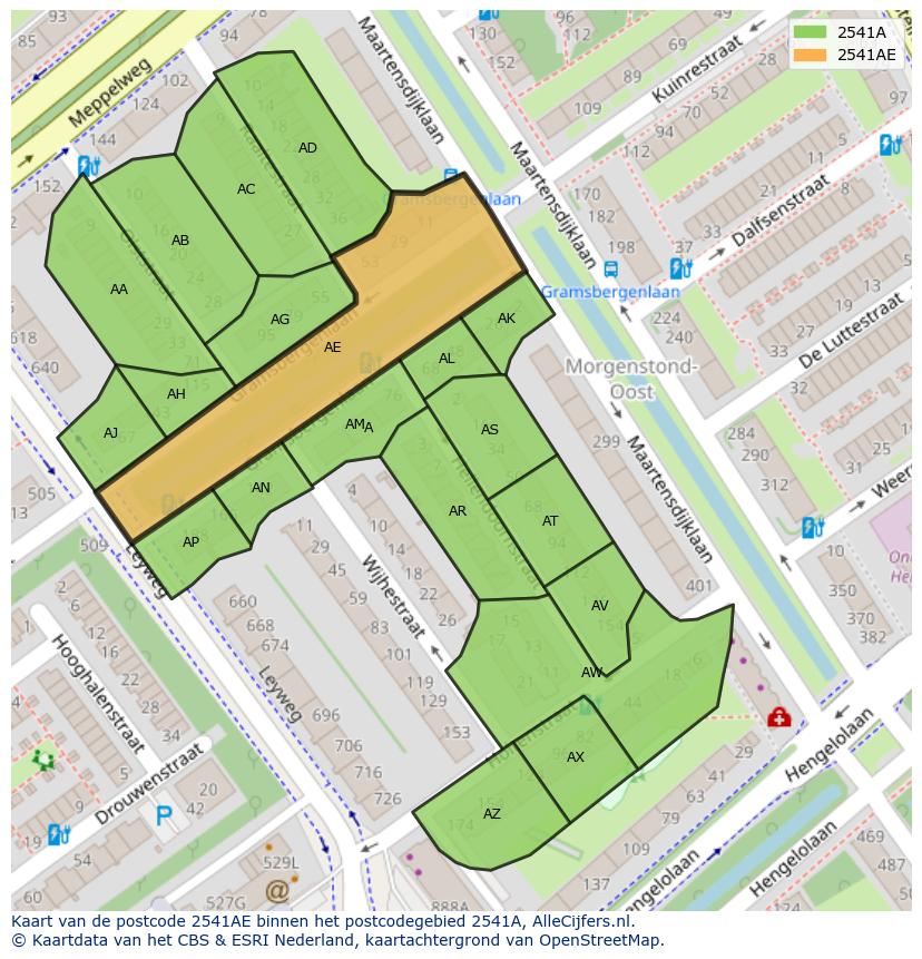 Afbeelding van het postcodegebied 2541 AE op de kaart.
