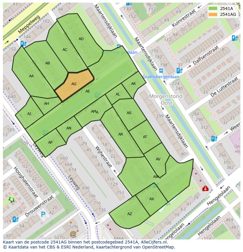 Afbeelding van het postcodegebied 2541 AG op de kaart.
