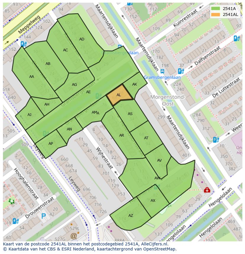 Afbeelding van het postcodegebied 2541 AL op de kaart.