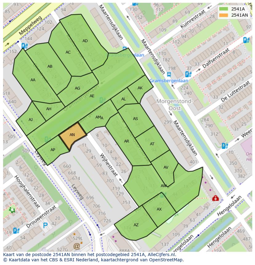 Afbeelding van het postcodegebied 2541 AN op de kaart.