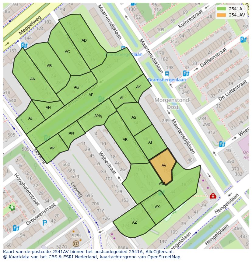 Afbeelding van het postcodegebied 2541 AV op de kaart.