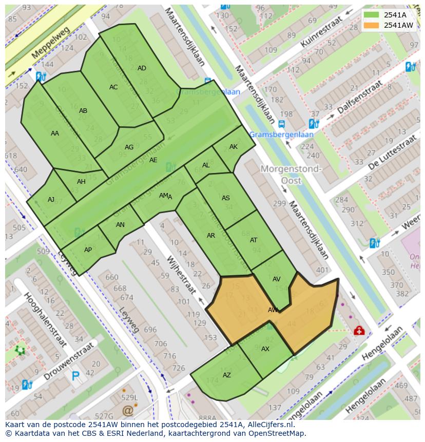 Afbeelding van het postcodegebied 2541 AW op de kaart.