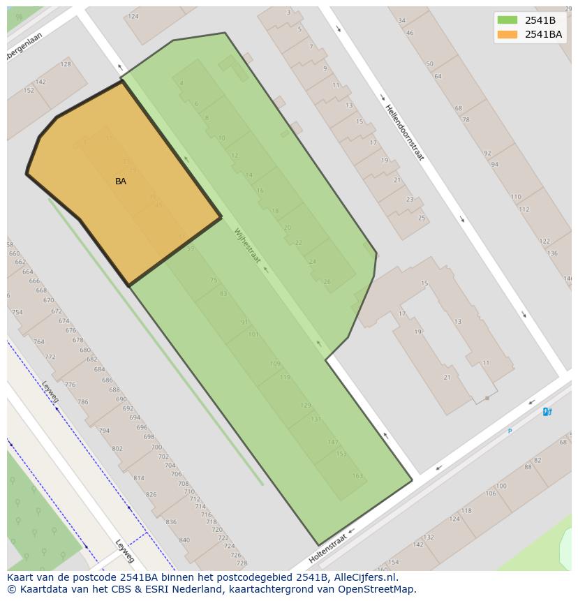Afbeelding van het postcodegebied 2541 BA op de kaart.