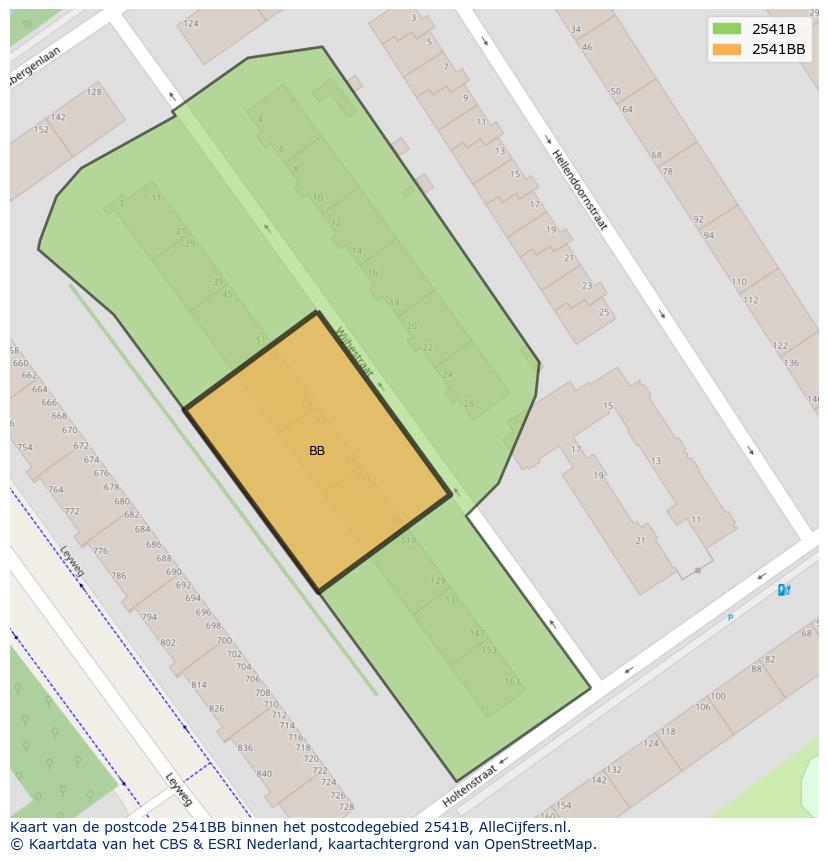Afbeelding van het postcodegebied 2541 BB op de kaart.