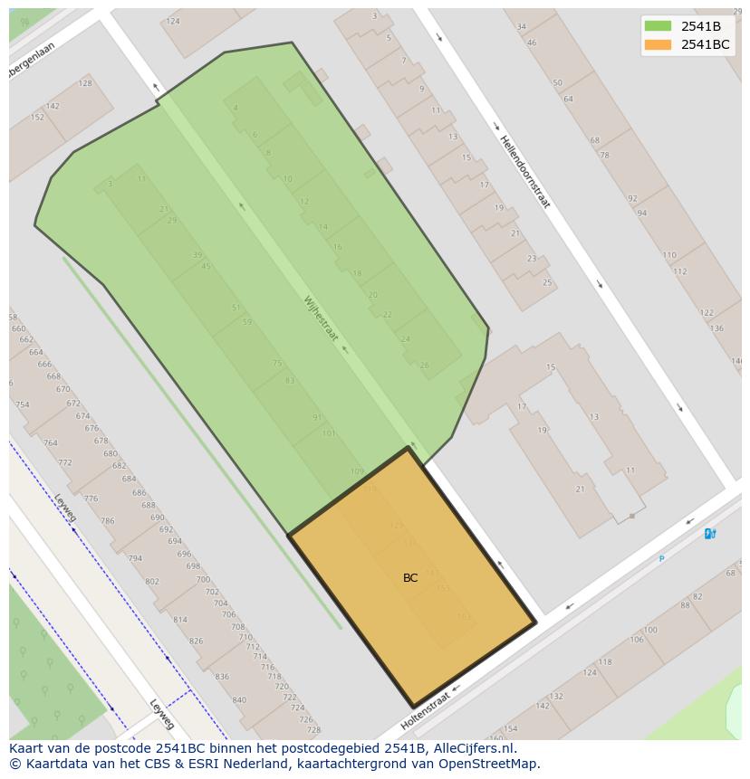 Afbeelding van het postcodegebied 2541 BC op de kaart.
