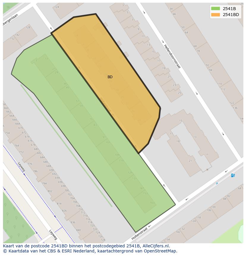 Afbeelding van het postcodegebied 2541 BD op de kaart.