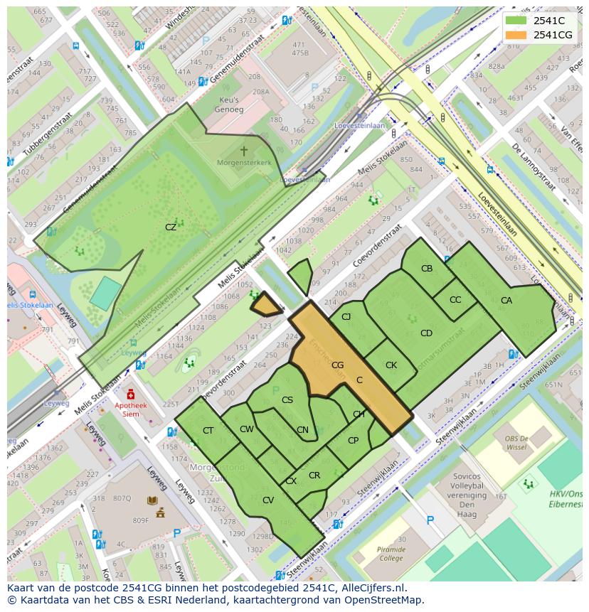 Afbeelding van het postcodegebied 2541 CG op de kaart.