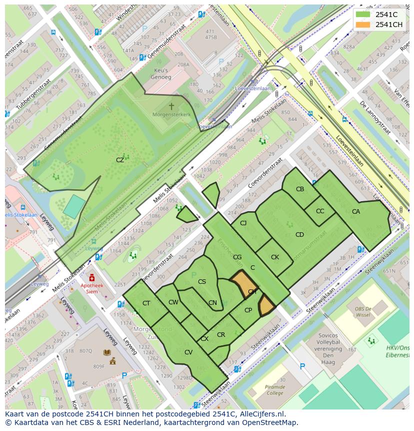Afbeelding van het postcodegebied 2541 CH op de kaart.