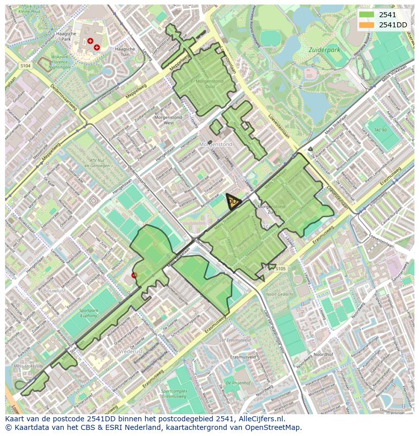 Afbeelding van het postcodegebied 2541 DD op de kaart.