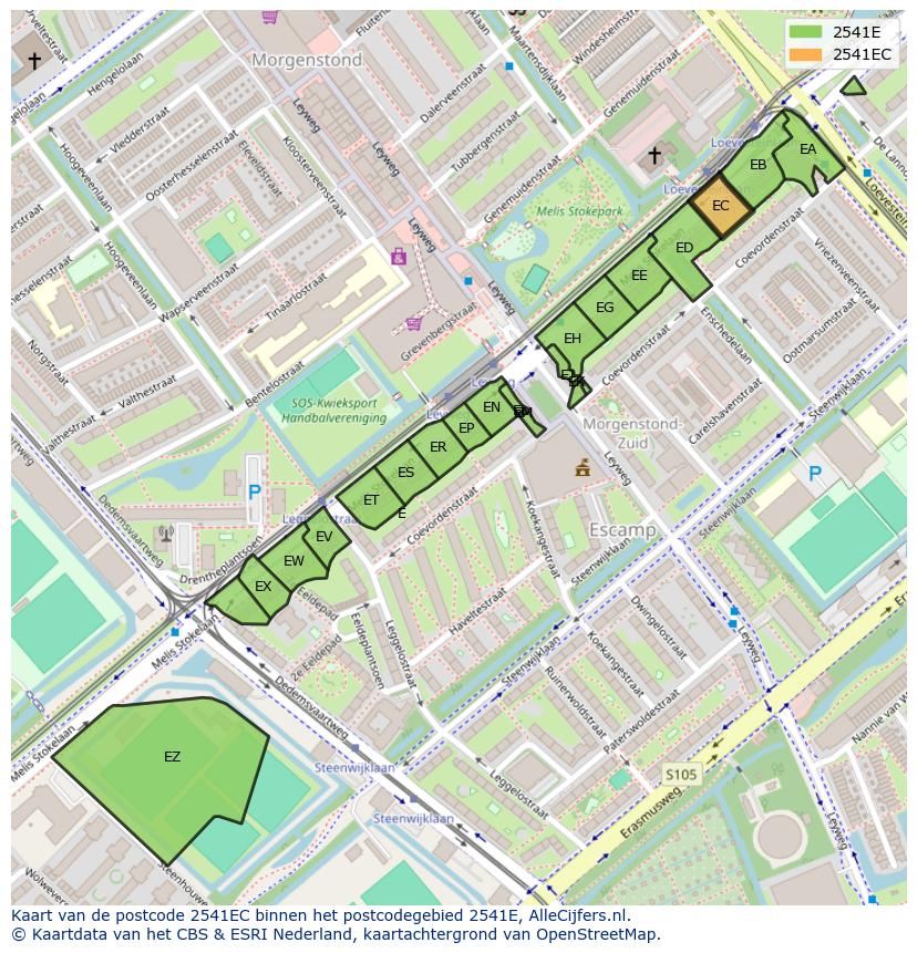 Afbeelding van het postcodegebied 2541 EC op de kaart.