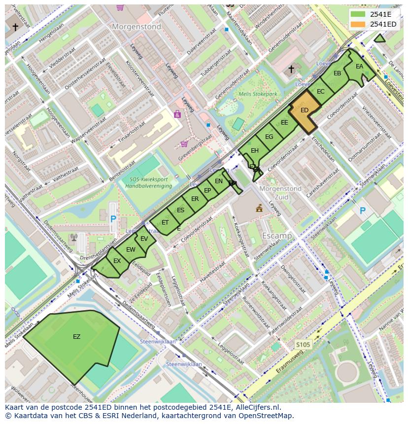 Afbeelding van het postcodegebied 2541 ED op de kaart.