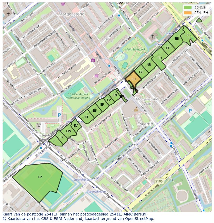 Afbeelding van het postcodegebied 2541 EH op de kaart.