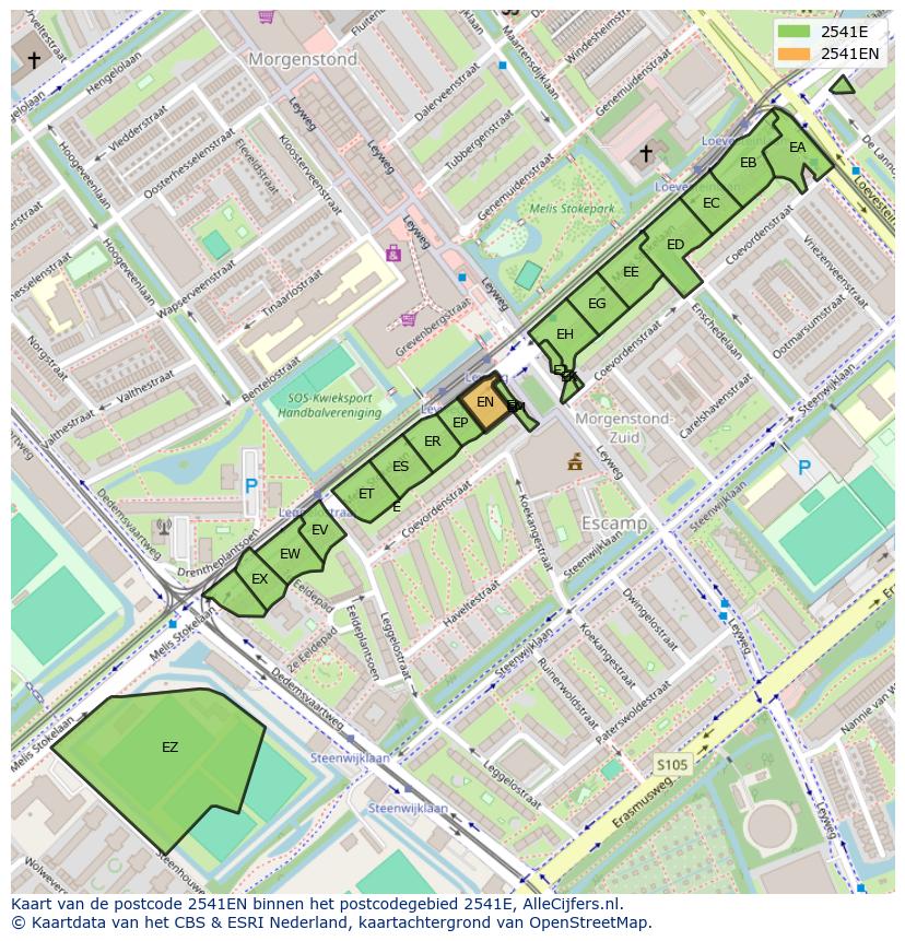 Afbeelding van het postcodegebied 2541 EN op de kaart.