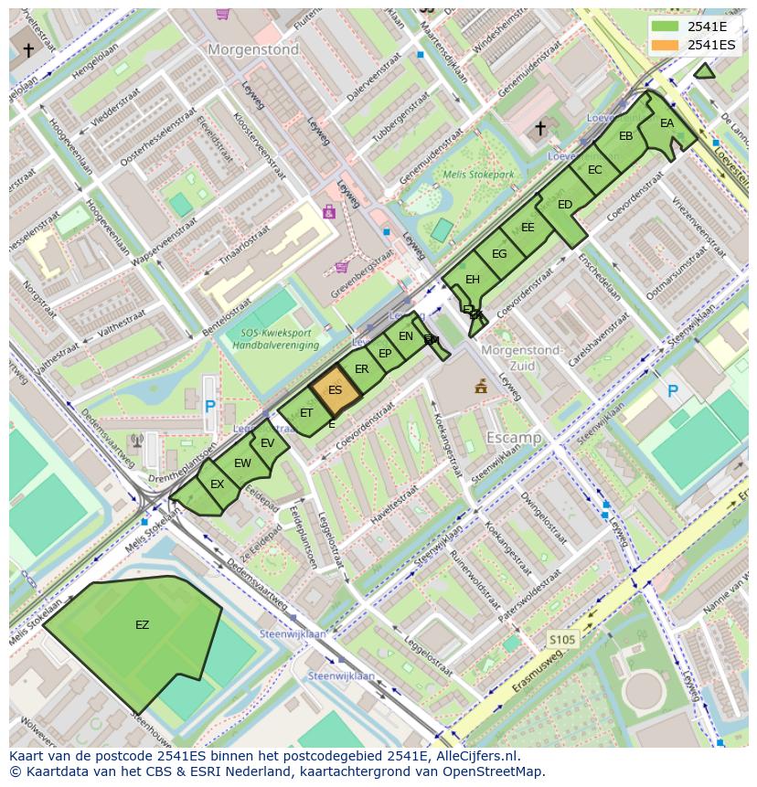 Afbeelding van het postcodegebied 2541 ES op de kaart.