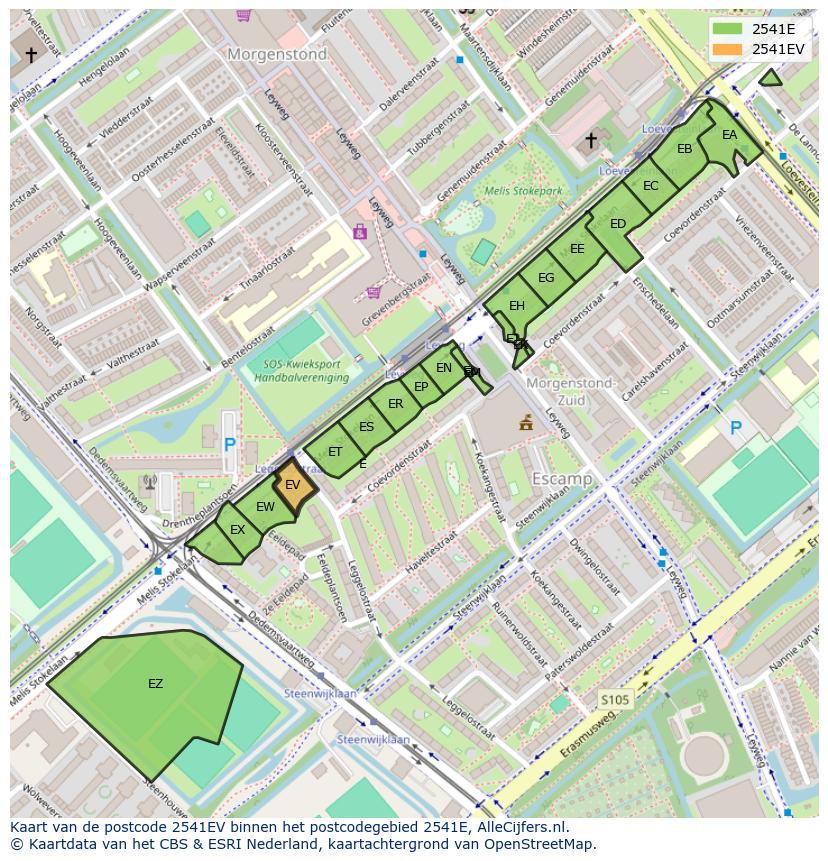 Afbeelding van het postcodegebied 2541 EV op de kaart.