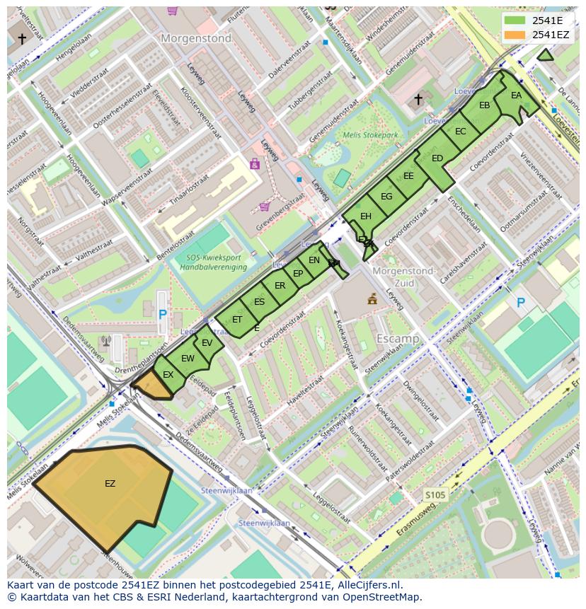 Afbeelding van het postcodegebied 2541 EZ op de kaart.
