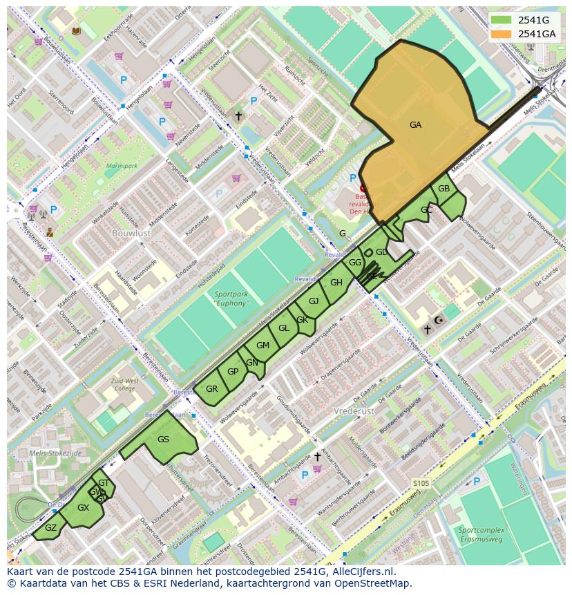 Afbeelding van het postcodegebied 2541 GA op de kaart.