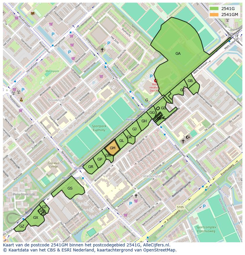Afbeelding van het postcodegebied 2541 GM op de kaart.