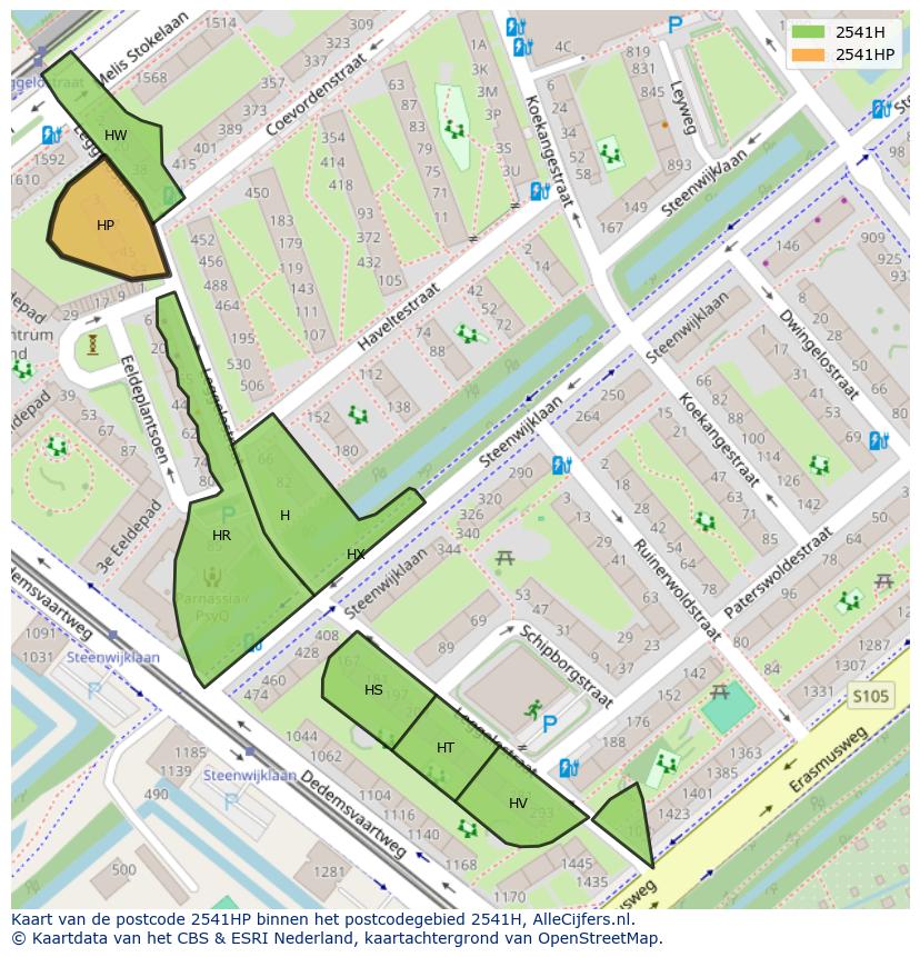 Afbeelding van het postcodegebied 2541 HP op de kaart.