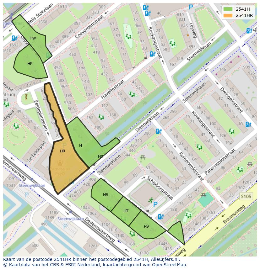 Afbeelding van het postcodegebied 2541 HR op de kaart.
