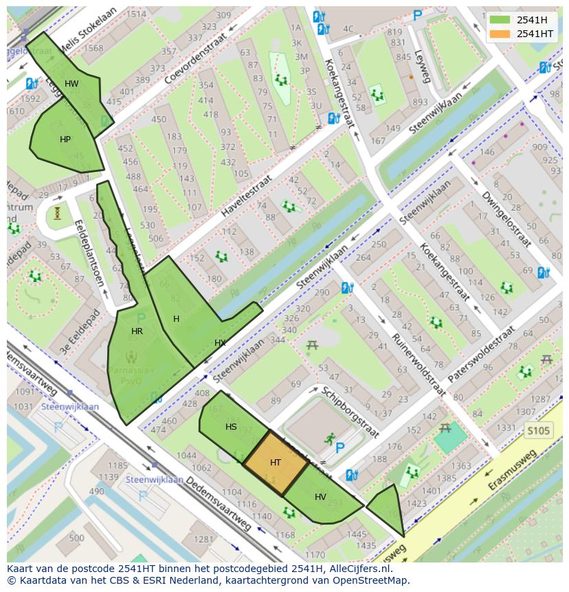 Afbeelding van het postcodegebied 2541 HT op de kaart.